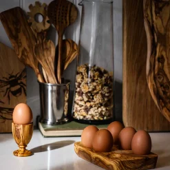 Outlet 6 Slot Olive Wood Egg Cup Holder Tableware Brands