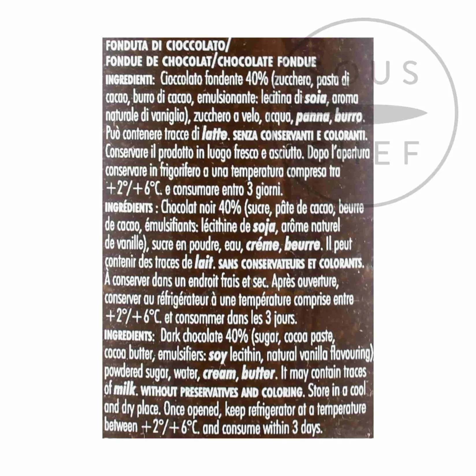 Outlet Chocolate Fondue & Burner, 260g Ingredients Brands|Italian Ingredients