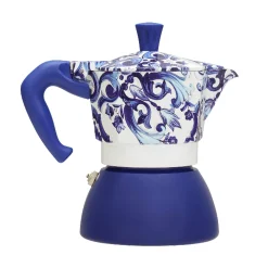 Clearance x Dolce & Gabbana Blue Moka Induction Coffee Maker, 4 Cup Italian Ingredients|Tableware Brands