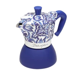Clearance x Dolce & Gabbana Blue Moka Induction Coffee Maker, 4 Cup Italian Ingredients|Tableware Brands