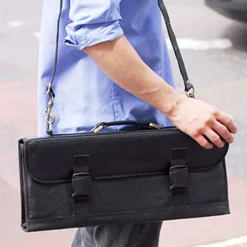 New Black Buffalo Leather Knife Bag, 11 Slots Kitchen Knives