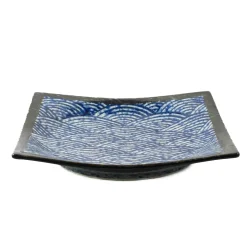 New Blue Wave Large Square Plate, 23.5cm Japanese Ingredients|Plates