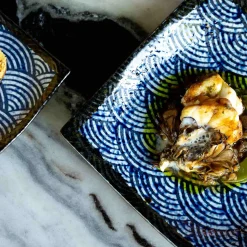 New Blue Wave Large Square Plate, 23.5cm Japanese Ingredients|Plates