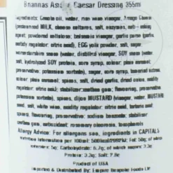 Hot Asiago Caesar Dressing, 355ml Ingredients Brands|American Ingredients