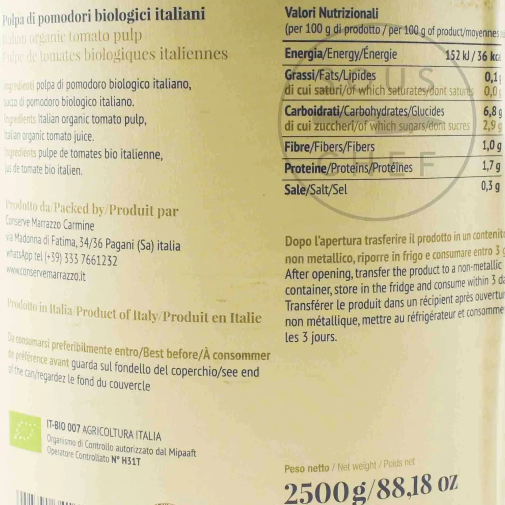 Sale Organic Chopped Tomatoes, 2.5kg Italian Ingredients|Vegetables