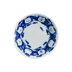Sale Cat with Fishes Japanese Deep Plate, 21cm Plates|Japanese Tableware
