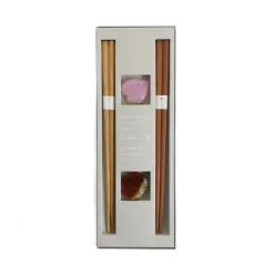 Hot Chestnut & Peach Wood Chopstick Gift Set with Rests, 18cm Japanese Ingredients|Cutlery