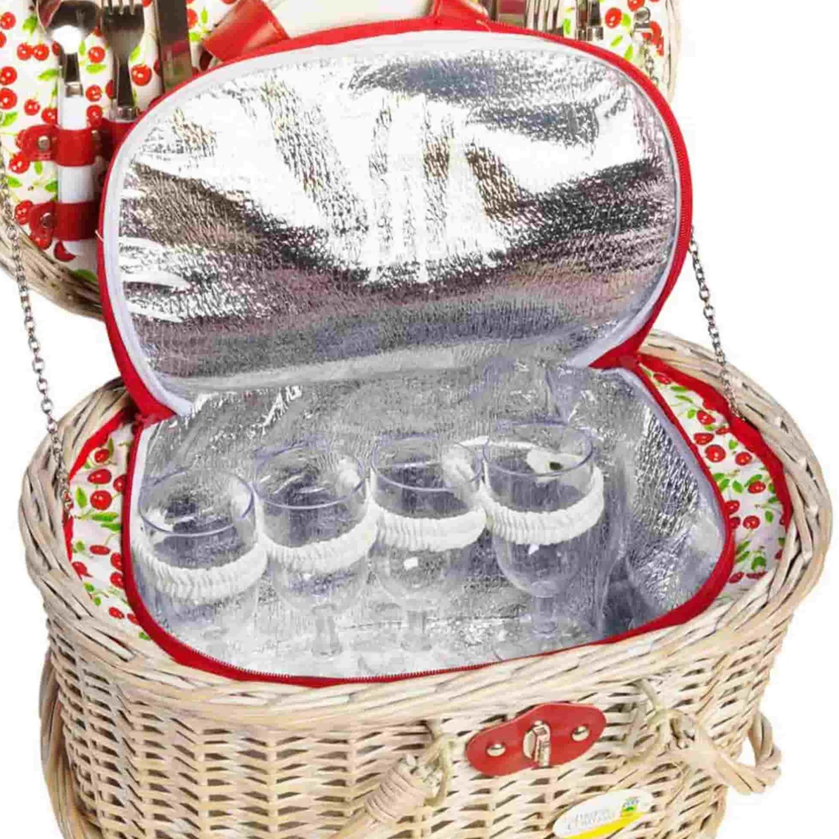 Cheverny Cherry Print Picnic Basket, 4 Person Tableware Brands|Picnicware