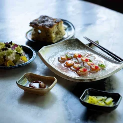 Hot Chouseki Blue Gold Sauce Dish, 9cm x 6.5cm x 2.5cm high Tableware Brands|Japanese Ingredients