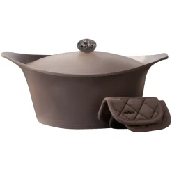 Discount Lightweight Non-Stick Dutch Oven with Pot Holders, Taupe, BPA-Free Pots & Pans
