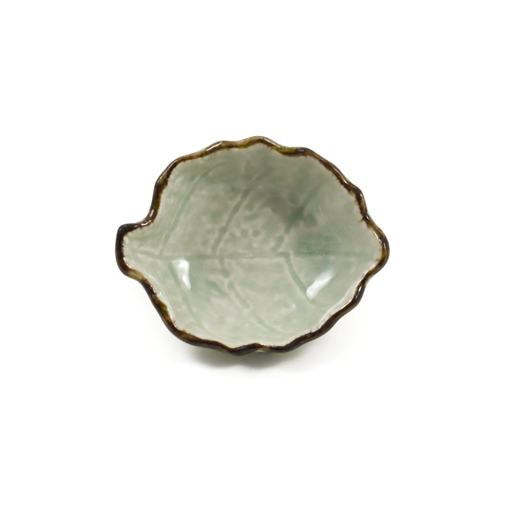 Clearance Cream & Pale Green Leaf Dish, 9.8cm Tableware Brands|Japanese Ingredients