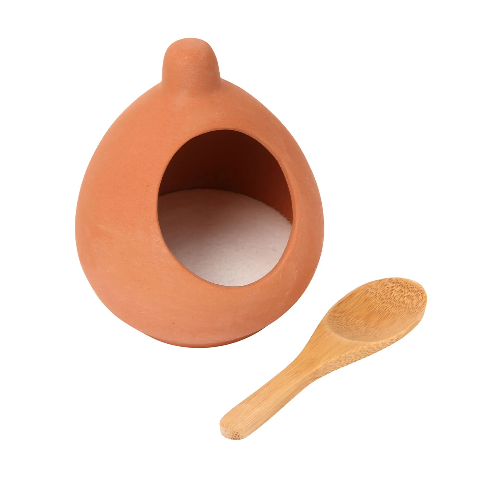 New Terracotta Salt Cellar with Spoon Table Setting|Kitchen Tools & Utensils