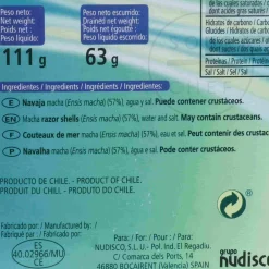 Sale Chilean Razor Clams in Brine, 120g Ingredients Brands|Spanish Ingredients