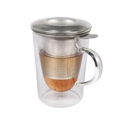 New Double-Walled Borosilicate Glass Teacup with Strainer, 290ml Tableware Brands