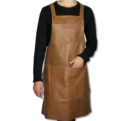 Leather Suspender Apron in Vintage Camel Kitchen Textiles & Clothing