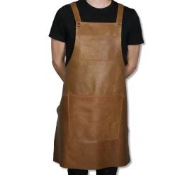 Leather Suspender Apron in Vintage Camel Kitchen Textiles & Clothing