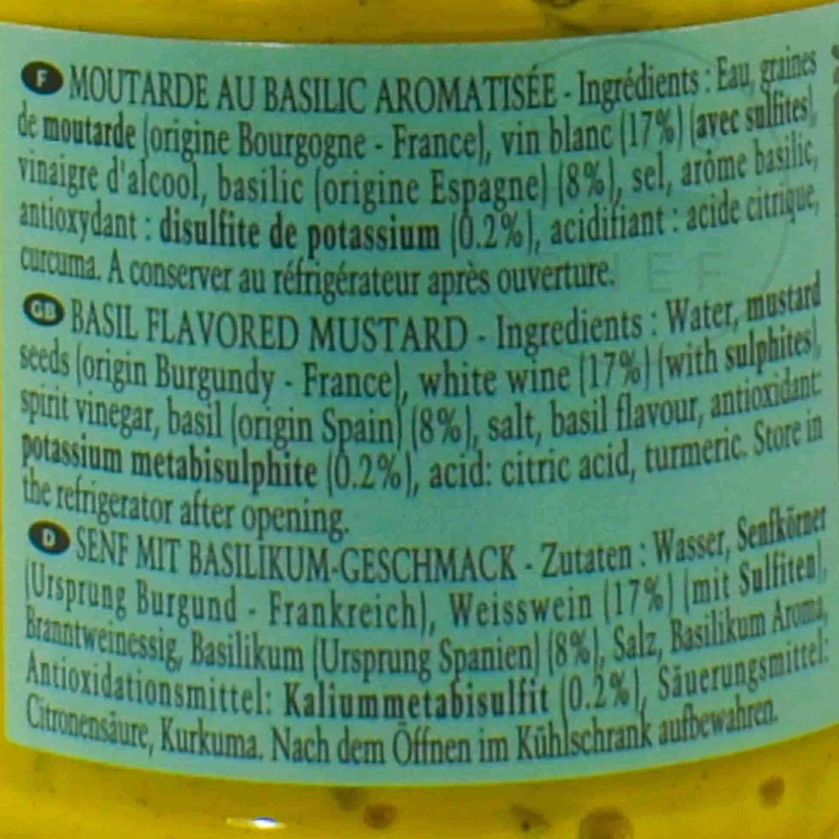 Hot Dijon Mustard With Basil, 205g Ingredients Brands|French Ingredients