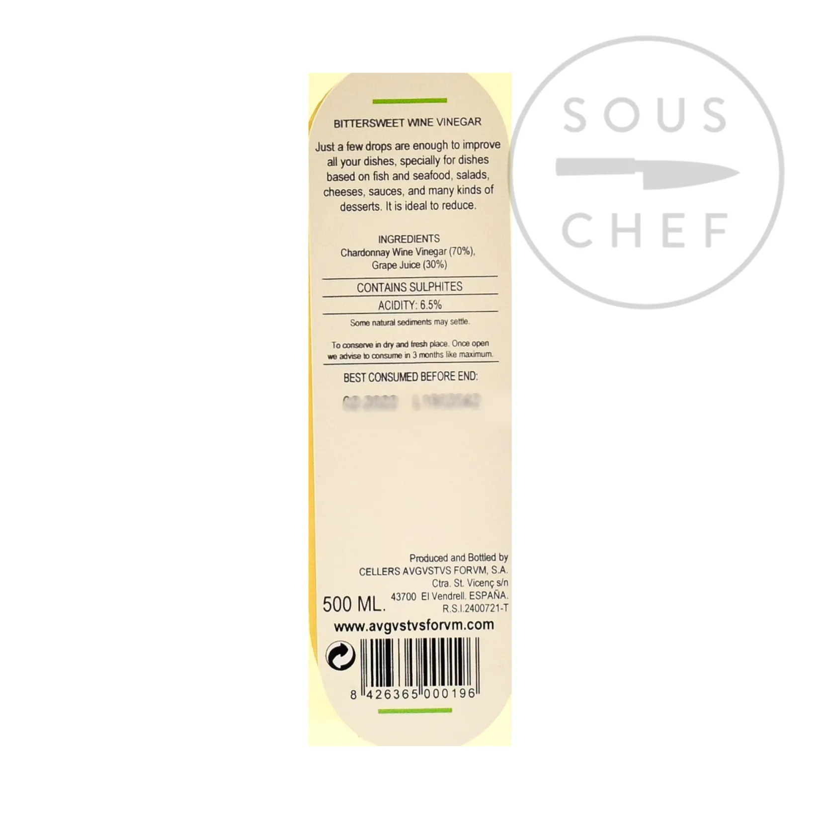 Hot Chardonnay Vinegar, 500ml Spanish Ingredients|Oil, Vinegar & Dressings