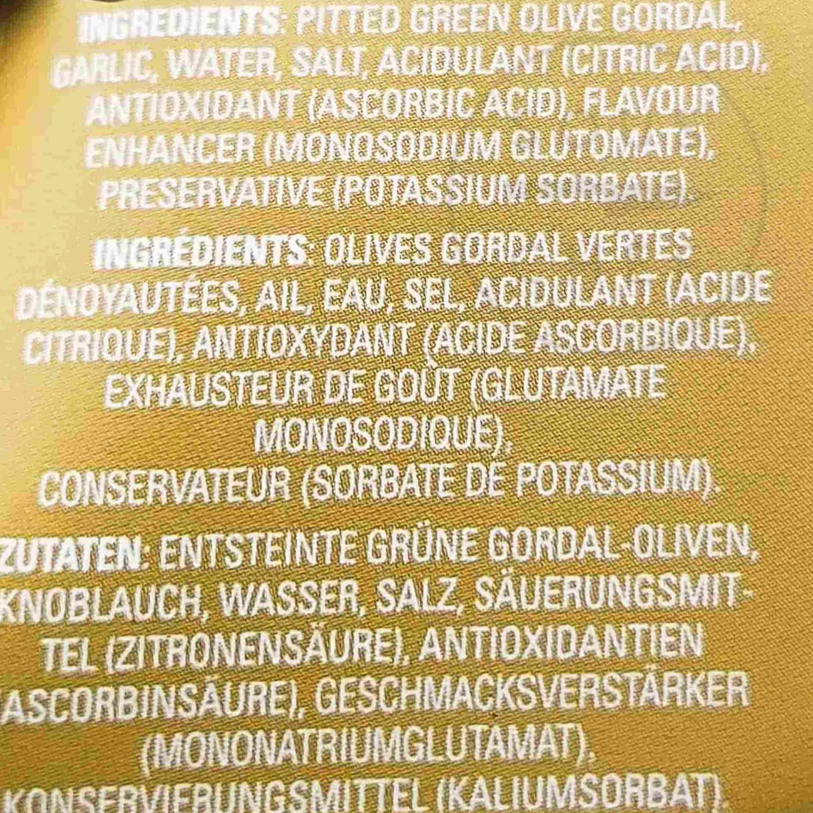 Hot Gordal Olives with Garlic, 580ml Ingredients Brands|Spanish Ingredients