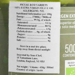 Hacienda el Palo Premium Picual Ecological Extra Virgin Olive Oil, 500ml Spanish Ingredients|Oil, Vinegar & Dressings