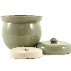 Outlet Handmade Stoneware Fermenting Crock in Green 2 litre Pickling, Preserving & Fermenting Jars
