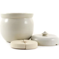 Discount Handmade Stoneware Fermenting Crock in White 2 litre Pickling, Preserving & Fermenting Jars