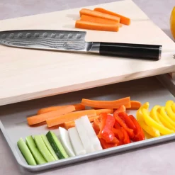 Best Japanese Hinoki Cypress Wood Chopping Board with Prep Tray, 42x30x5cm Japanese Ingredients|Kitchen Tools & Utensils