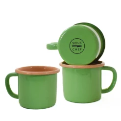 Hot Kapka x Sous Chef Colourblock Enamel Mug, Green & Pink, 350ml Crockery & Dinnerware|Tableware Brands
