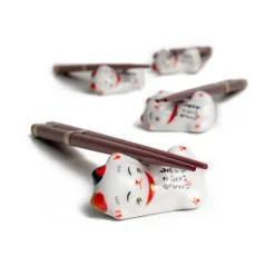 Online Lucky Cats Chopstick & Rest Set, 4 Pairs Japanese Ingredients|Tableware Brands