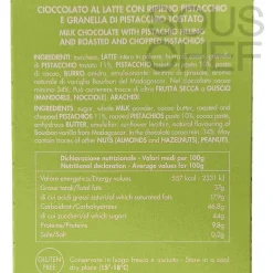 Milk Chocolate Bar with Pistachio Cream Filling, 95g Ingredients Brands|Italian Ingredients