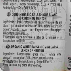 Discount Organic White Balsamic Vinegar & Lemon of Menton, 100ml Ingredients Brands|French Ingredients