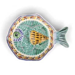 Outlet Mexican Hand Painted Green & Blue Fish Dish, 25.5cm Plates|Crockery & Dinnerware