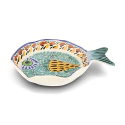 Outlet Mexican Hand Painted Green & Blue Fish Dish, 25.5cm Plates|Crockery & Dinnerware