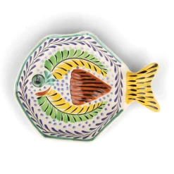 Outlet Mexican Hand Painted Yellow & Blue Fish Dish, 25.5cm Plates|Crockery & Dinnerware