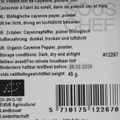 Organic Cayenne Pepper Powder, 45g Ingredients Brands|Mexican Ingredients