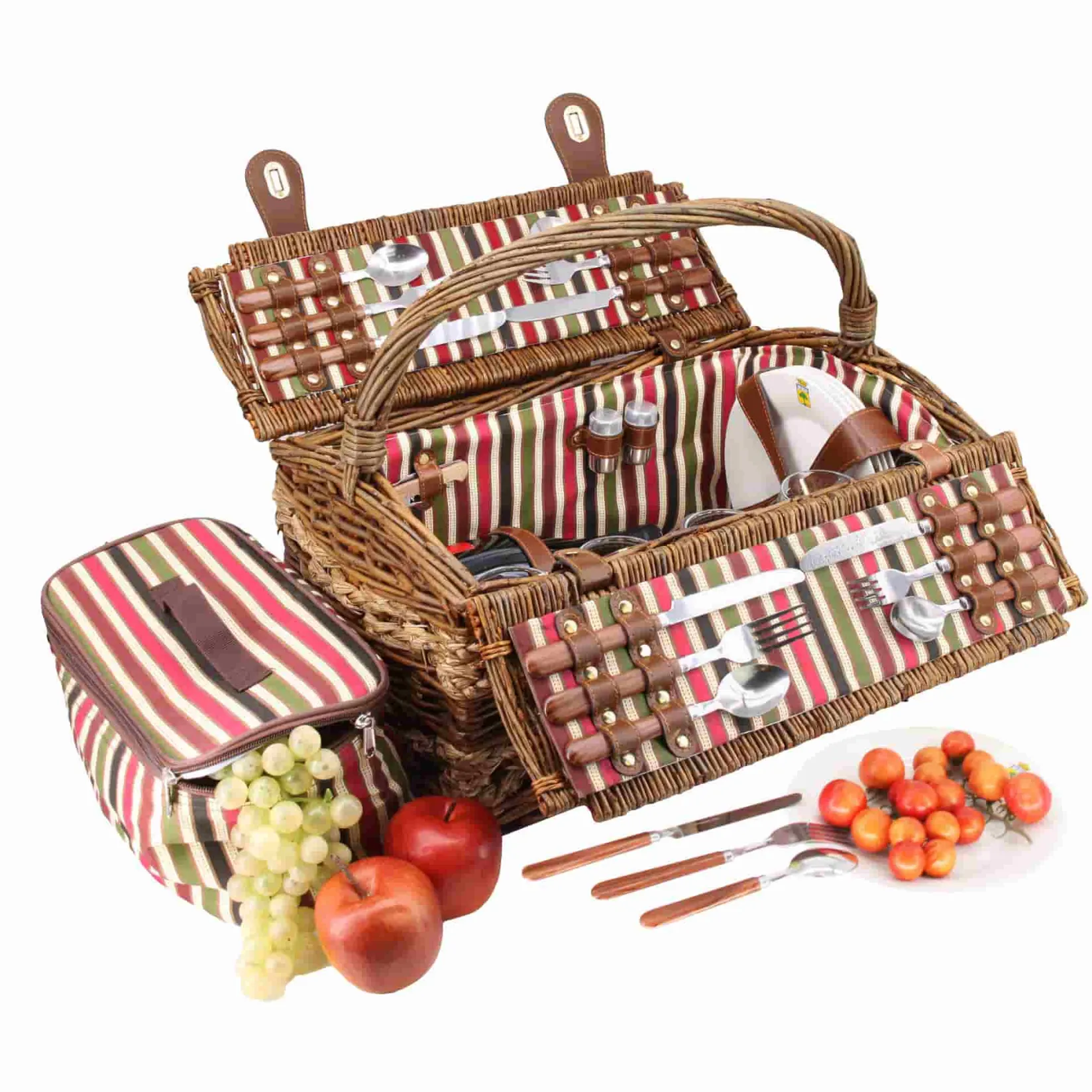 Clearance Montmarte Red Striped Picnic Hamper, 4 Person Picnicware|Disposable Tableware