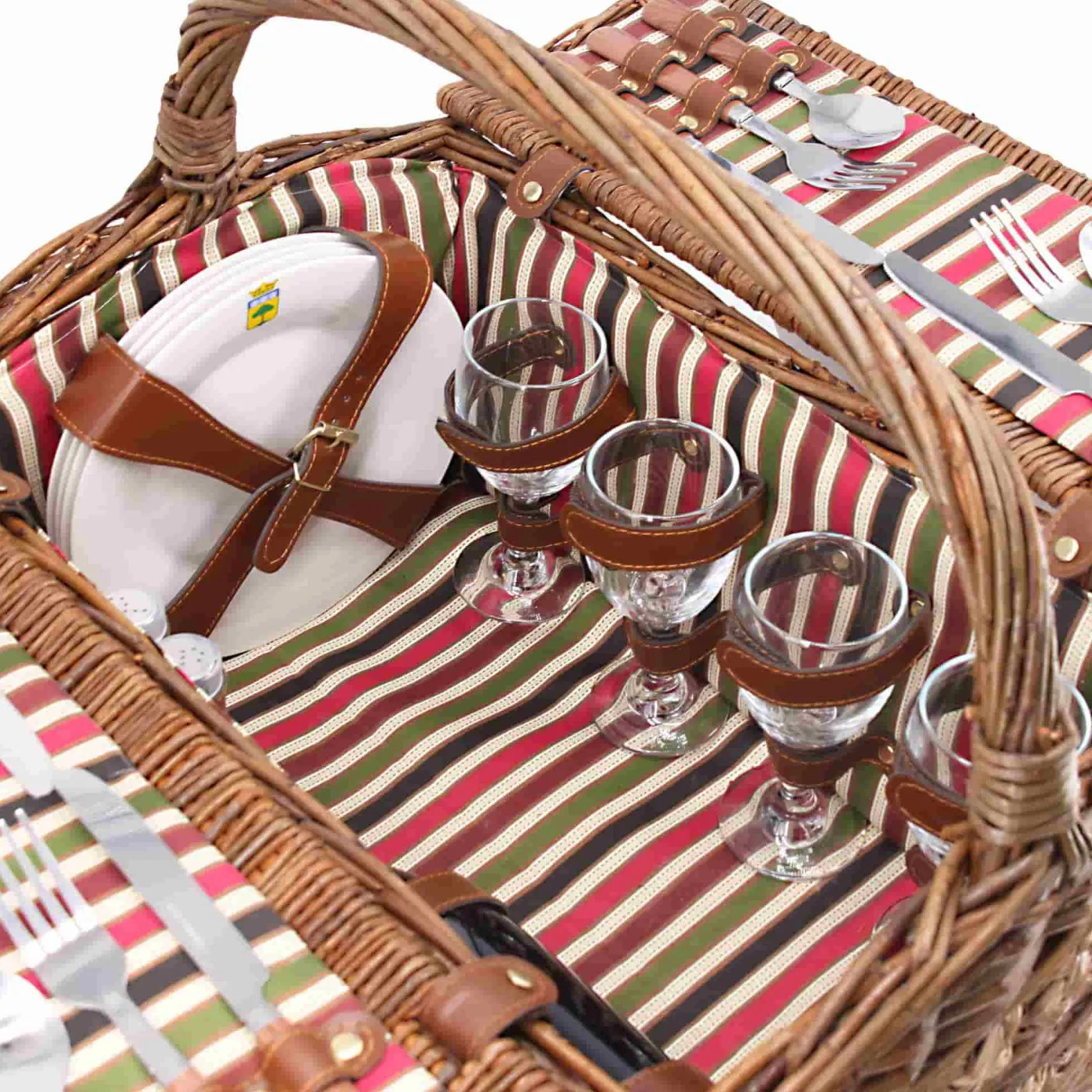 Clearance Montmarte Red Striped Picnic Hamper, 4 Person Picnicware|Disposable Tableware