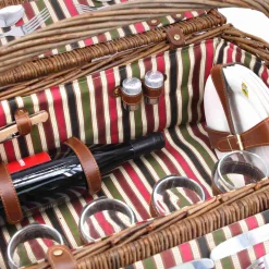 Clearance Montmarte Red Striped Picnic Hamper, 4 Person Picnicware|Disposable Tableware