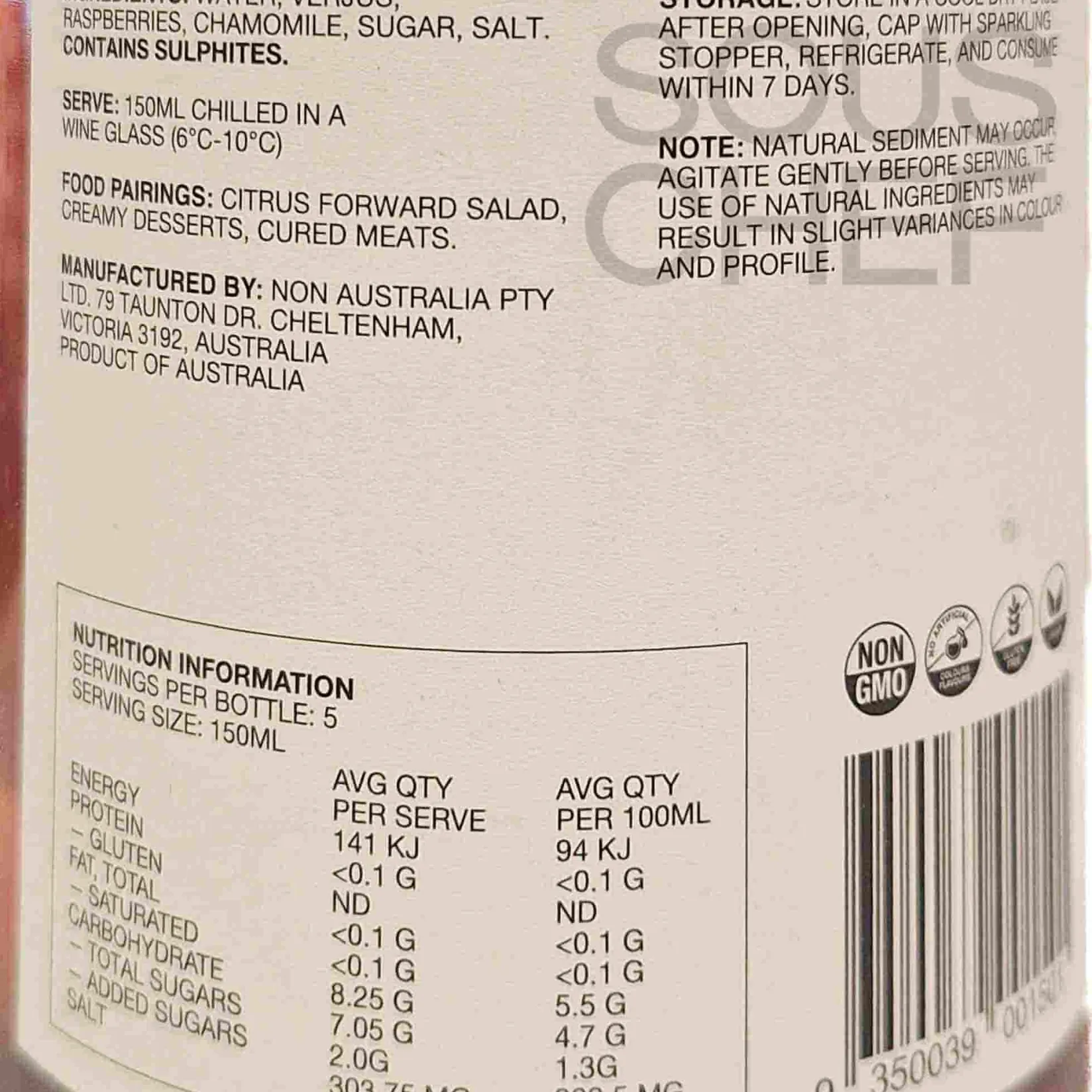 Online 1 Salted Raspberry & Chamomile Alcoholic Wine, 750ml Ingredients Brands|Drinks