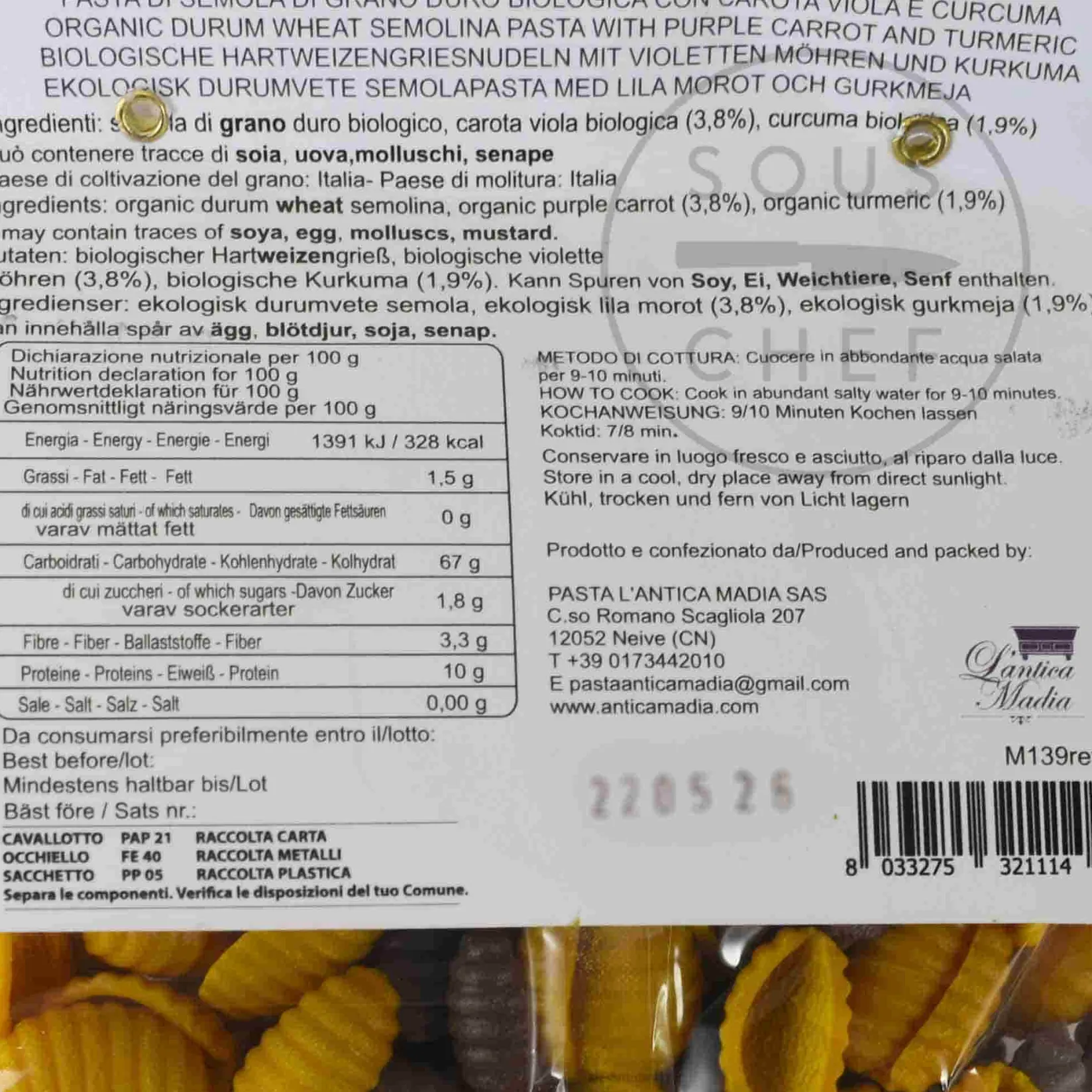 Clearance Pasta L'Antica Organic Gnocchi Pasta Turmeric & Purple Carrot, 250g Ingredients Brands|Pasta, Rice & Beans