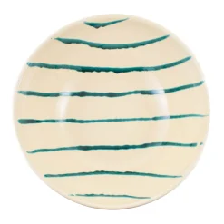 Puglia Teal Stripe Large Salad Bowl, 34cm Crockery & Dinnerware|Bowls