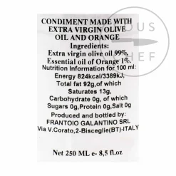 New Puglian Olive Oil with Orange in Terracotta Bottle, 250ml Ingredients Brands|Italian Ingredients