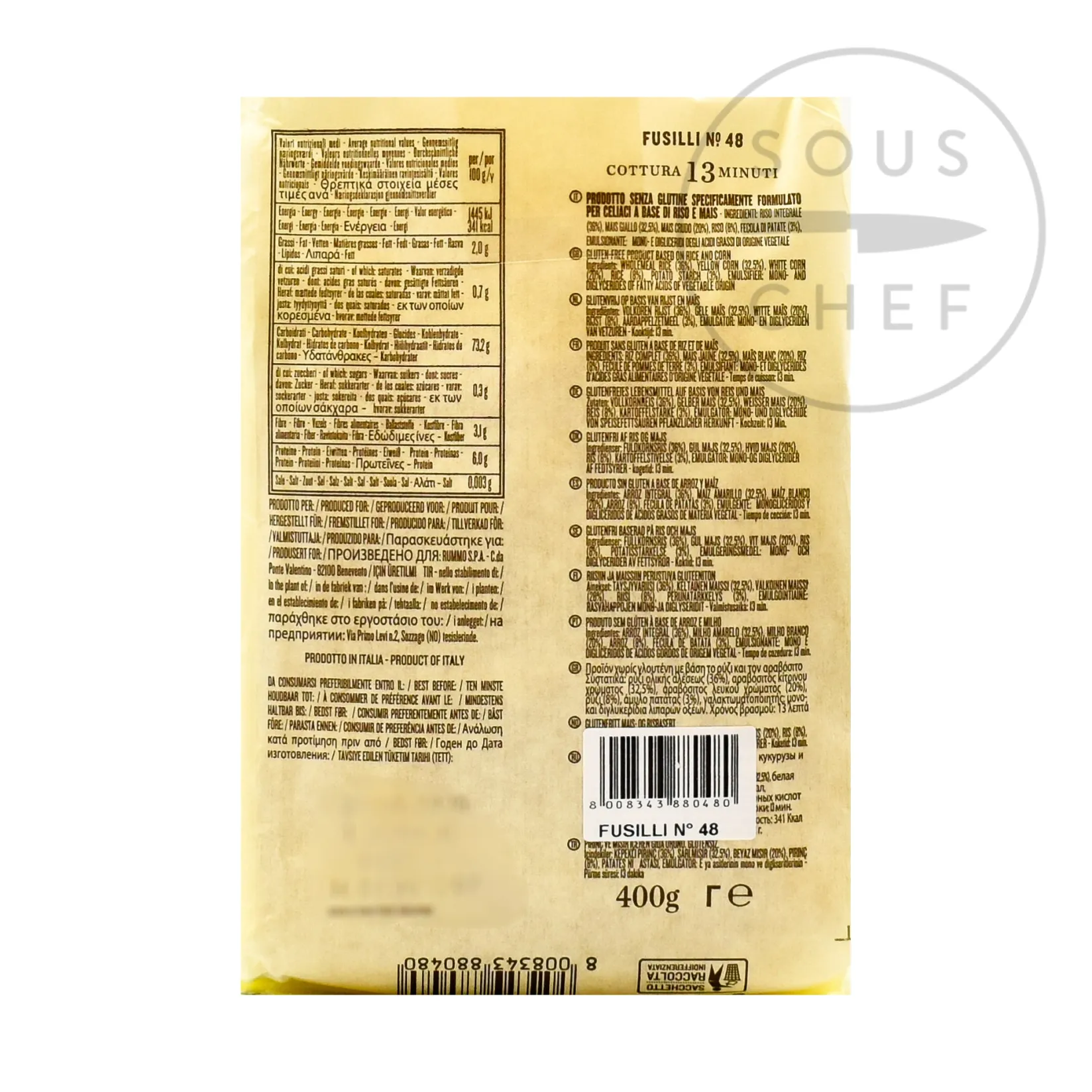 New Gluten Free Fusilli, 400g Italian Ingredients|Pasta, Rice & Beans