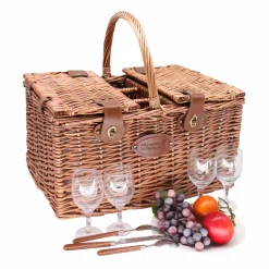 Online Saint-Germain Green Gingham Picnic Basket, 4 Person French Ingredients|Picnicware