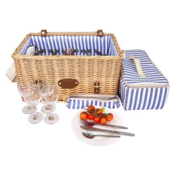 New Saint-Malo Blue Striped Picnic Basket with Table, 4 Person Picnicware|Disposable Tableware