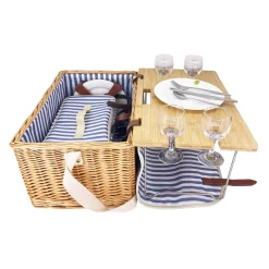 New Saint-Malo Blue Striped Picnic Basket with Table, 4 Person Picnicware|Disposable Tableware