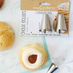 New Scrap Cooking Set of 3 Stainless Steel Choux Piping Nozzles Baking Supplies & Equipment