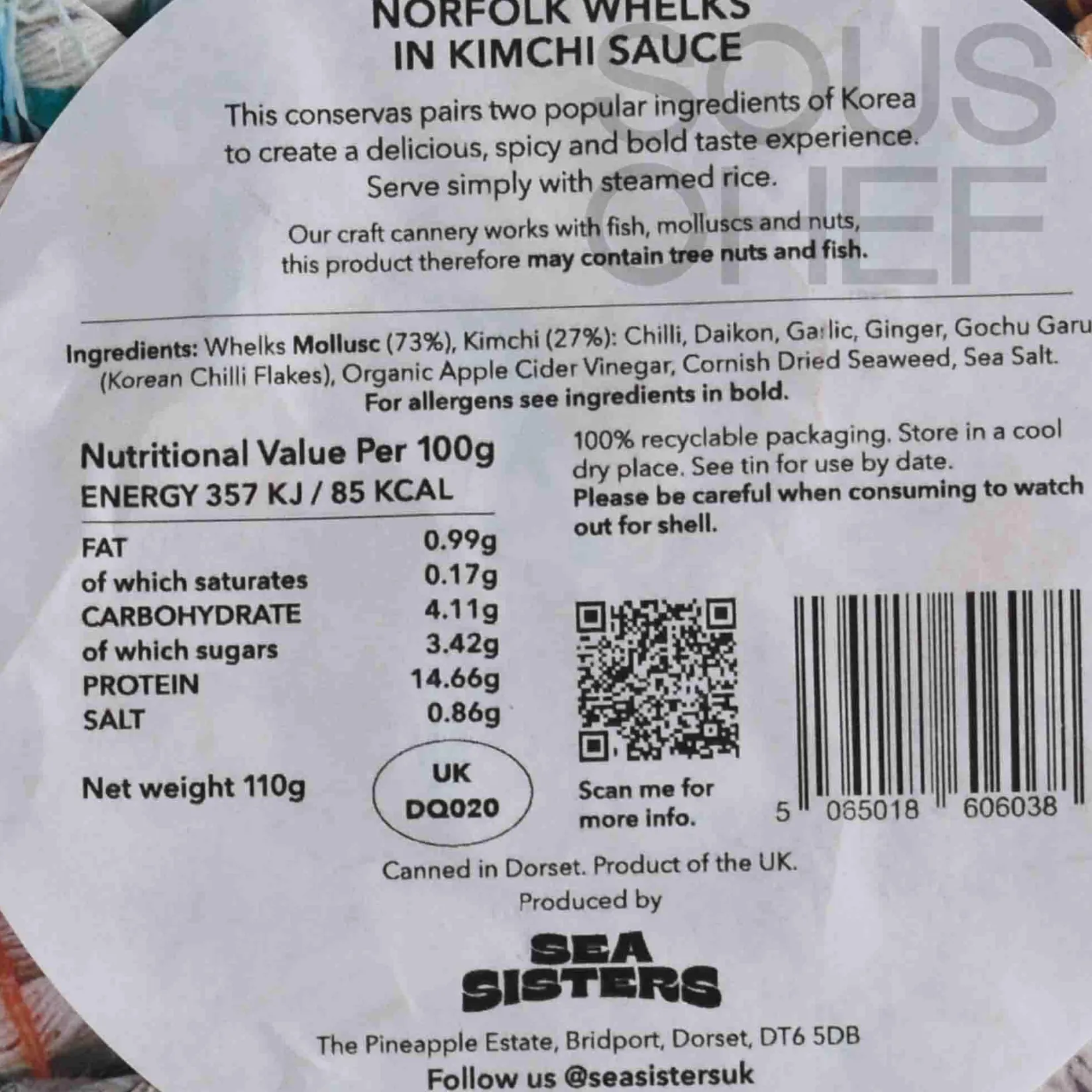 Clearance Tinned Norfolk Whelks in Kimchi Sauce, 110g Tinned Fish & Seafood|Ingredients Brands