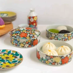 New Porcelain Black Floral Motif Sweets Container, 3 Compartments Tableware Brands|Japanese Ingredients