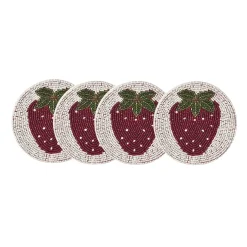 Sale Set of 4 Beaded Strawberry Coasters Tableware Brands